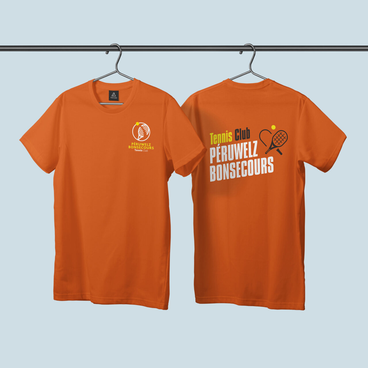 Front side & back side T-Shirt mockup template with clothes hang